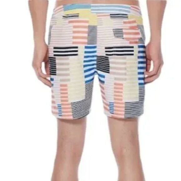 Original Penguin 8-Bit Striped Swim Trunks Blue Depths Combo 29 - Picture 2 of 10